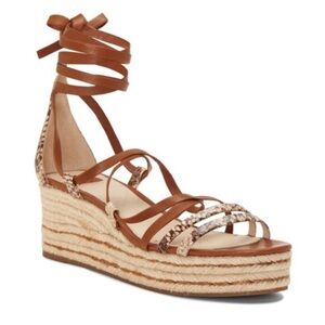 Louise et Cie Tan and Leopard Print Espadrille Wedge Sandals